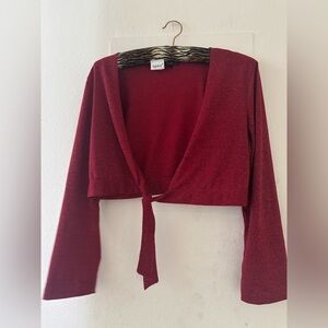 Vintage Red Wrap Top Sparkle Fall Cardigan